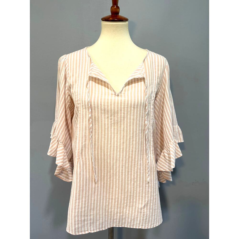 LC Lauren Conrad Pink White Striped Ruffle Sleeve Boho Blouse Top Festival Small